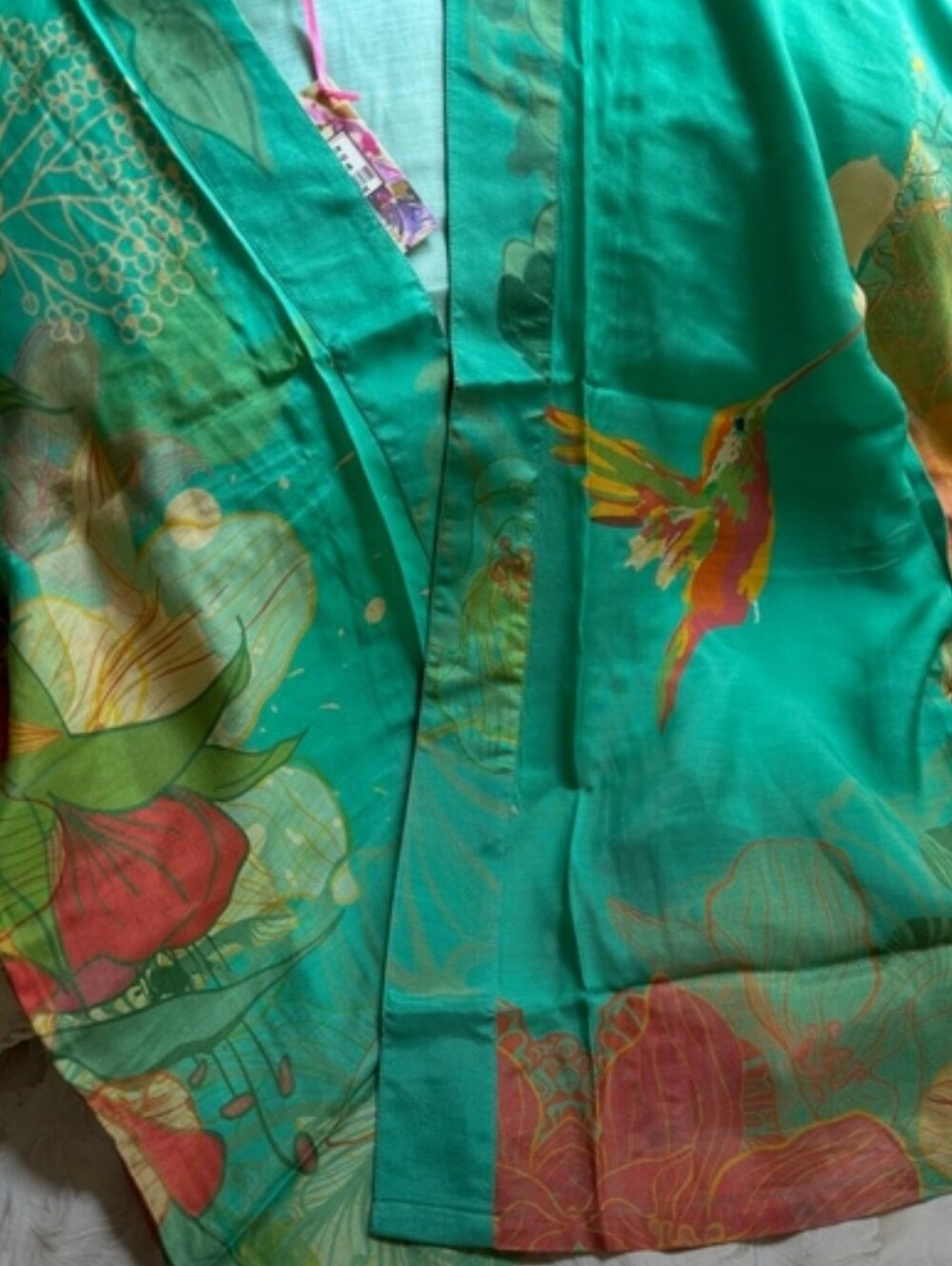 Powder NWT Green Hummingbird And Floral Short Kimono-Style Jacket - Picture 6 of 14